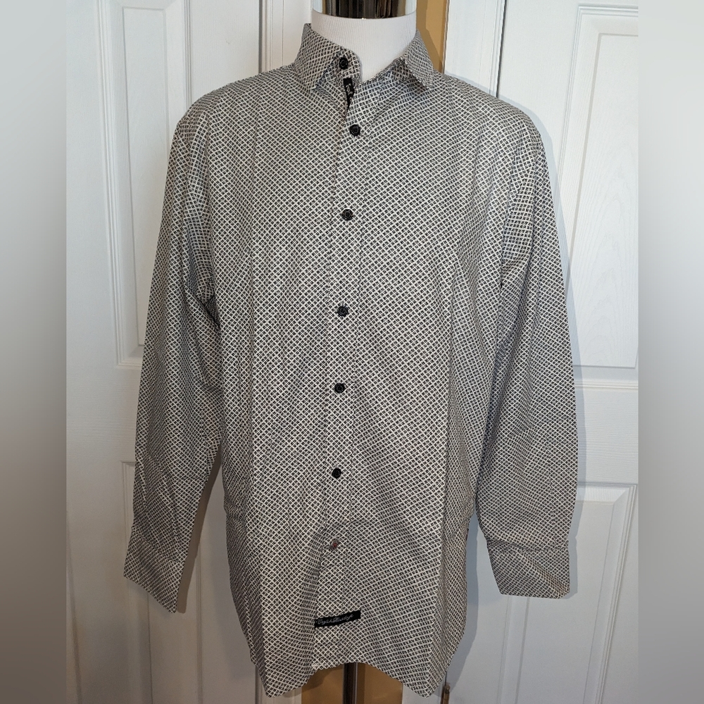 English Laundry Men's Black & White Patterned L/S Button Front Shirt - Large